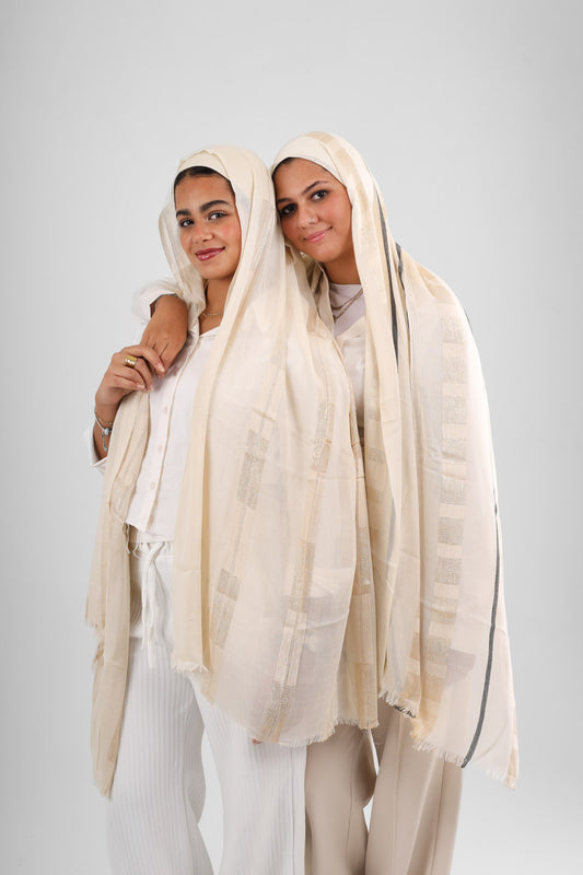 Iranian Linen Scarf beige and gold
