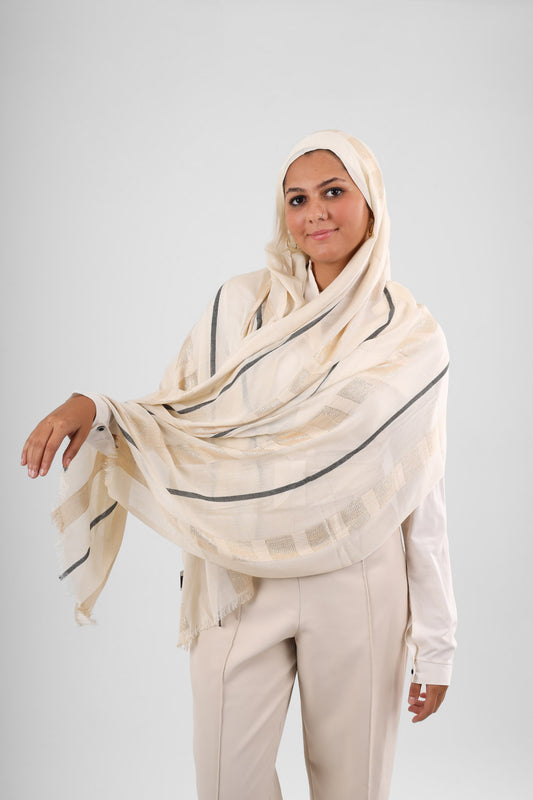 Iranian Linen scarf gold, beige and black