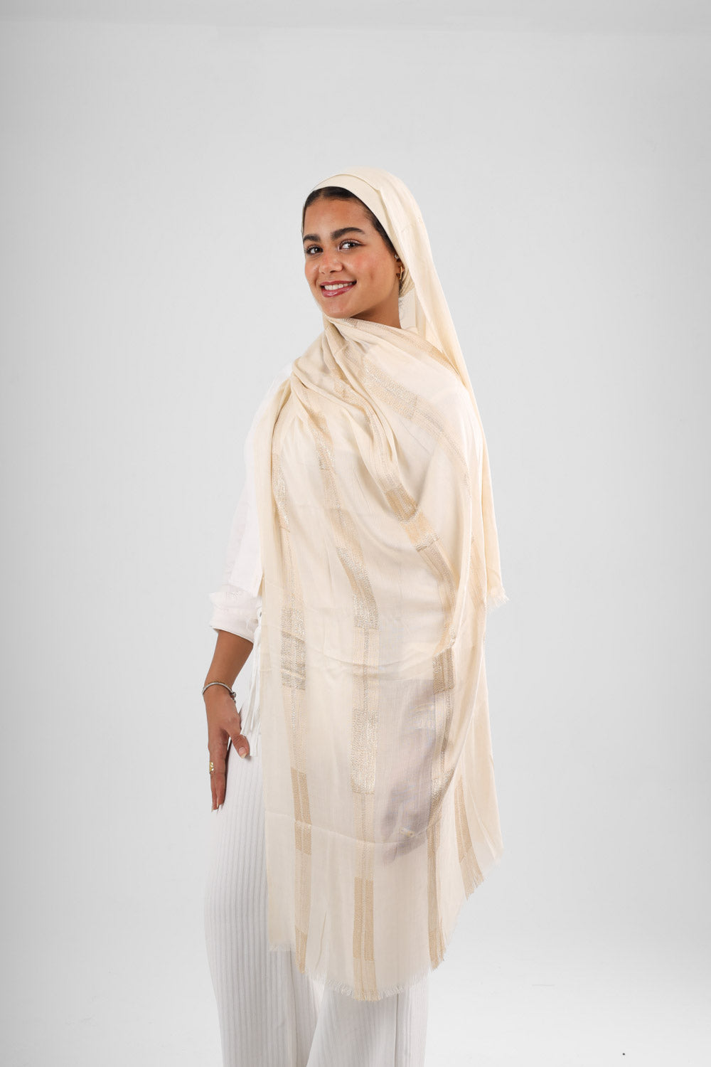 Iranian Linen Scarf beige and gold