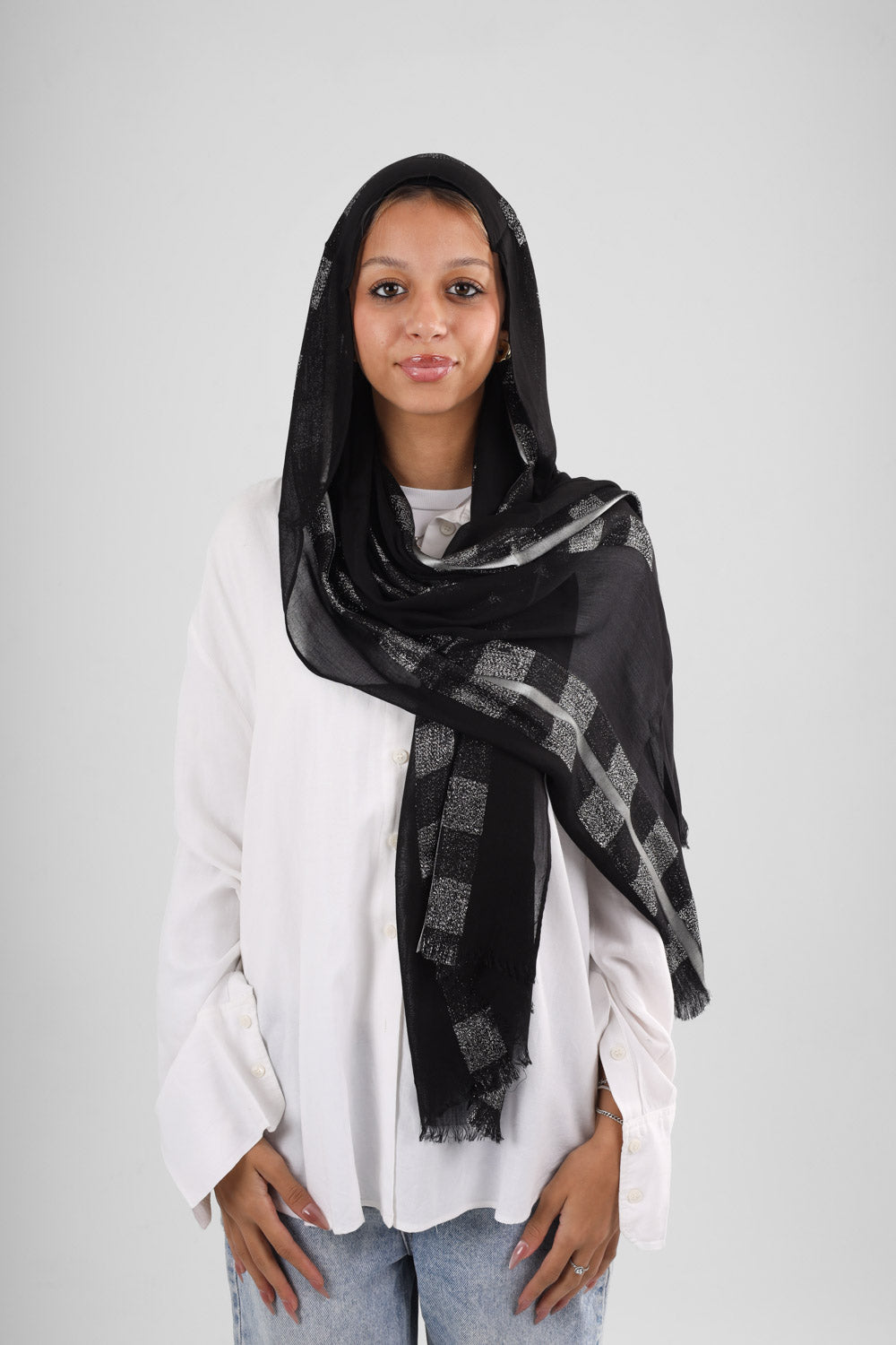 Iranian Linen scarf black and silver