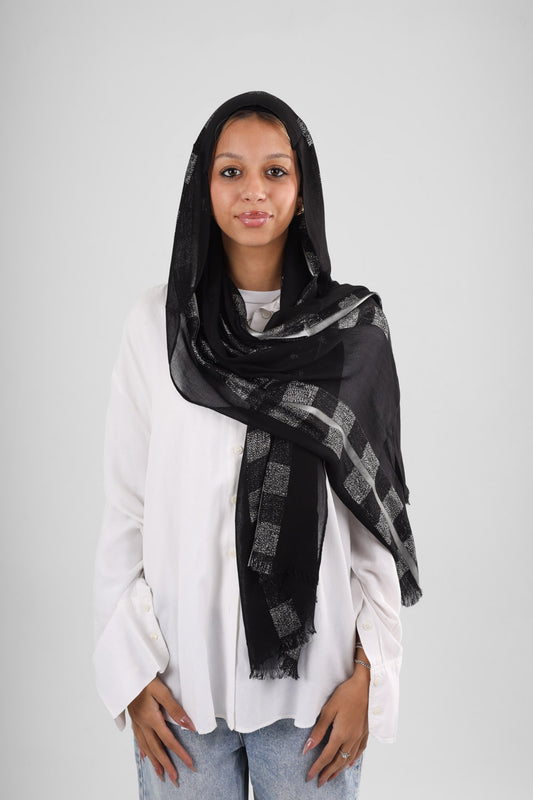 Iranian Linen scarf black and silver