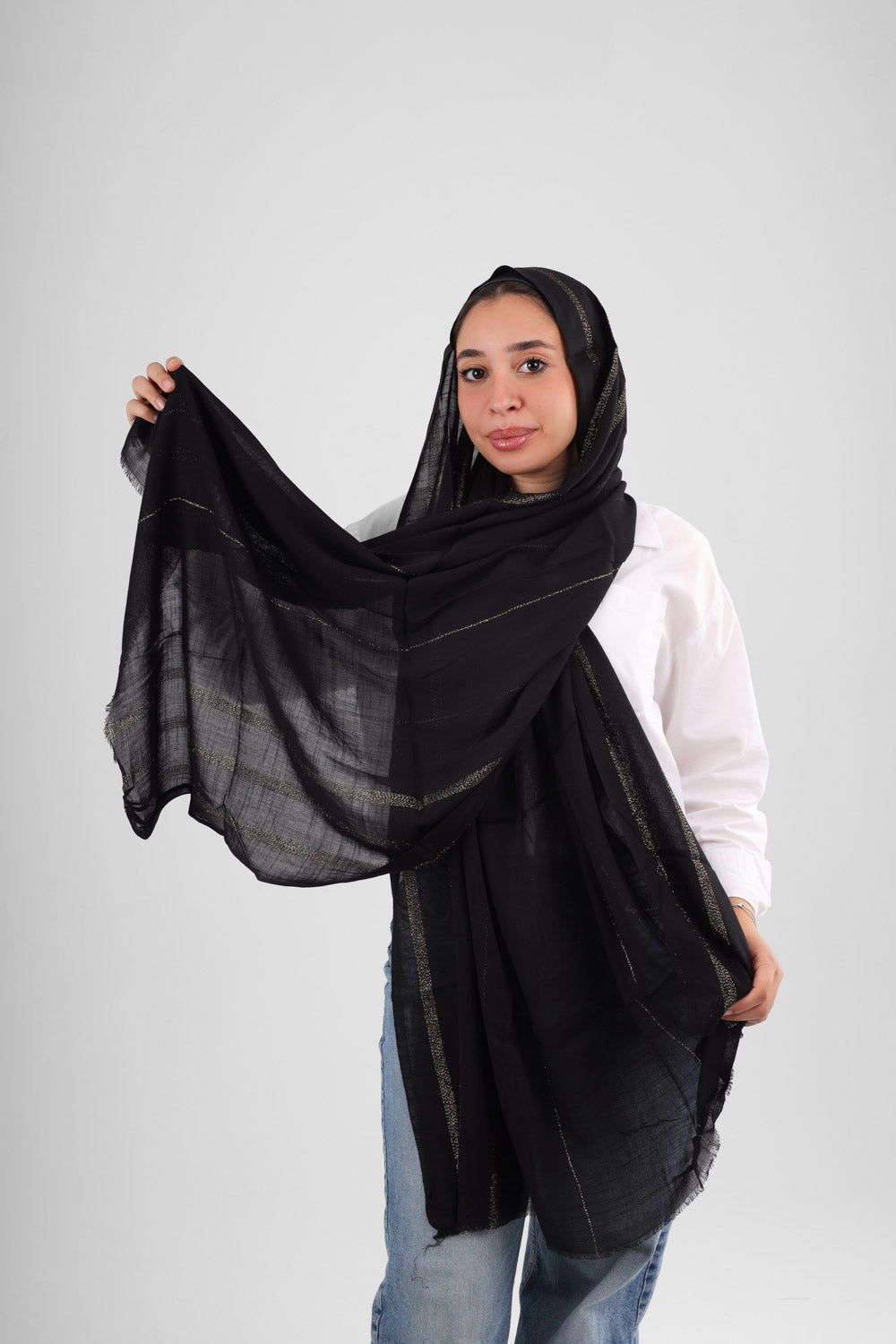 Iranian Linen scarf black and gold stripes