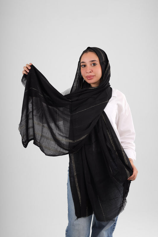 Iranian Linen scarf black and gold stripes