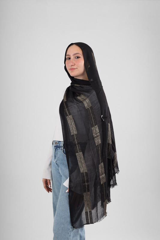 Iranian Linen scarf black and gold
